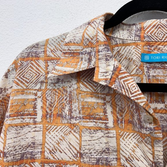 Tori Richard mens brown tapa printed geometric button down short sleeve Size:‎ L - Picture 5 of 8